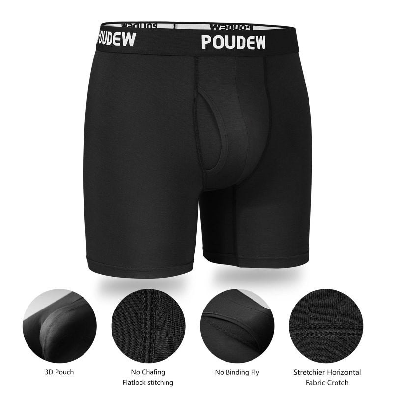 POUDEW Men's Breathable Viscose Moisture Wicking No Roll Waistband Tagless Underwear Boxer Briefs, Pack of 5 (Medium, Black/Black/Black/Black/Black) - Image 5